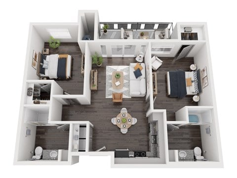Floor plan for 2 beds, 2 baths, 1013 sqft